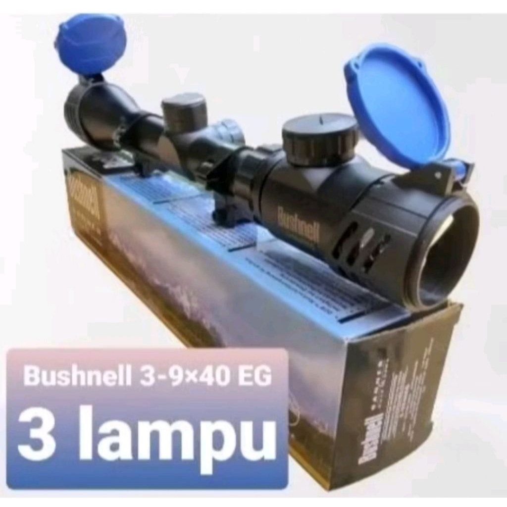 Teleskop Teropong Angin Bushnell BSA Gamo Reticle HK 3-9x40 RGB Tutup Flip Biru,Tahan Getaran Berkua