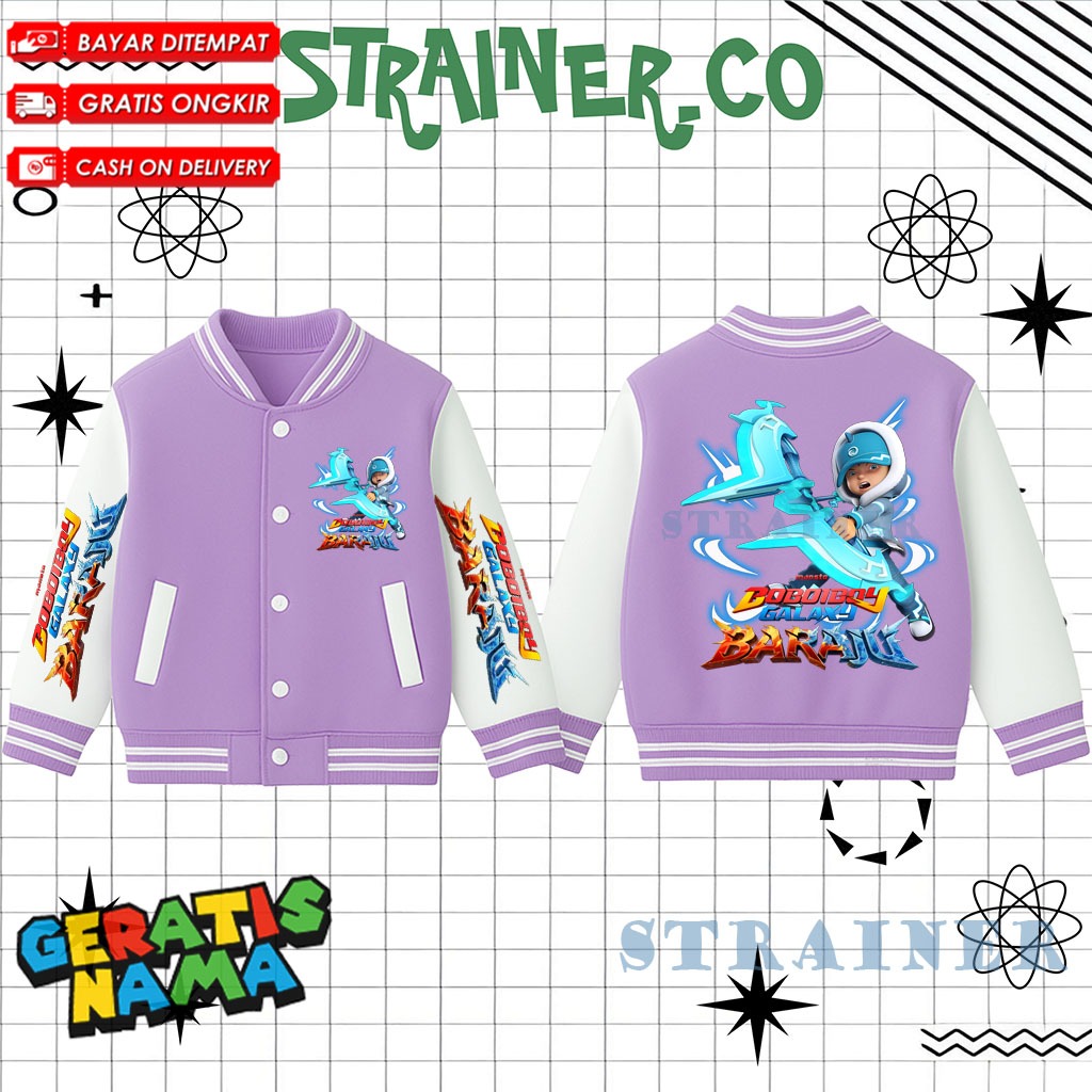 Jaket Varsity Anak Boboiboy Baraju Ice / Jaket Baseball Anak Unisex Boboiboy Nova Boboiboy Blizzard 