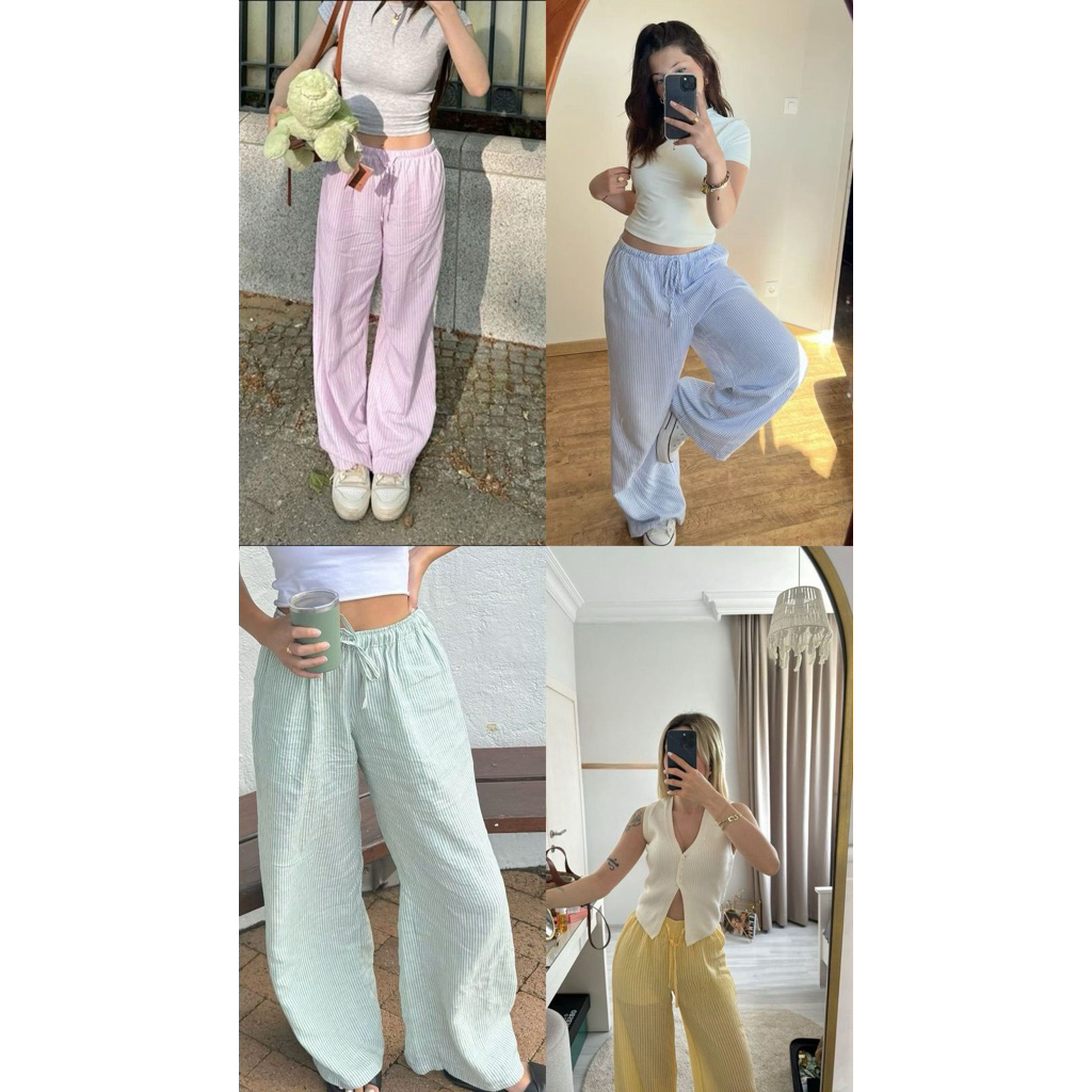 strip pants loose pants celana salur bangkok linen premium