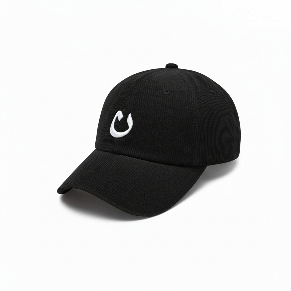 Topi Polo Baseball Corduroy Premium Pastel NISYU - Topi Hijab Muslimah Wanita - Hitam Logo