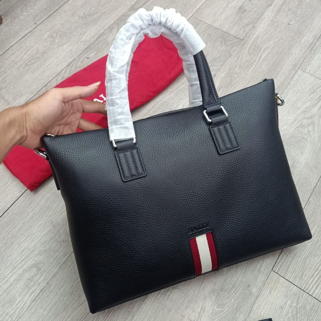 Tas kantor kulit Bally tas laptop tas kerja pria kulit
