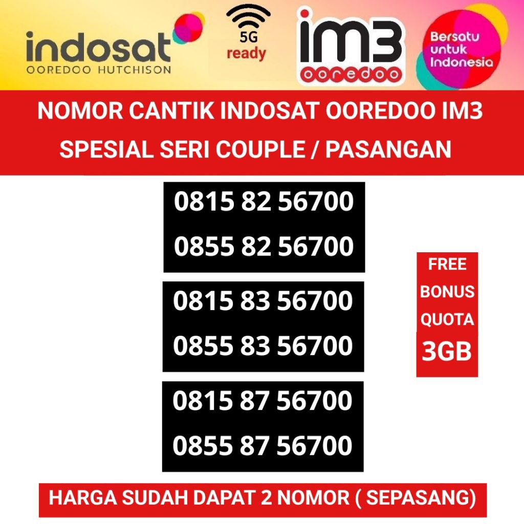im3 indosat ooredoo pasangan nomer cantik kartu perdana nomor couple