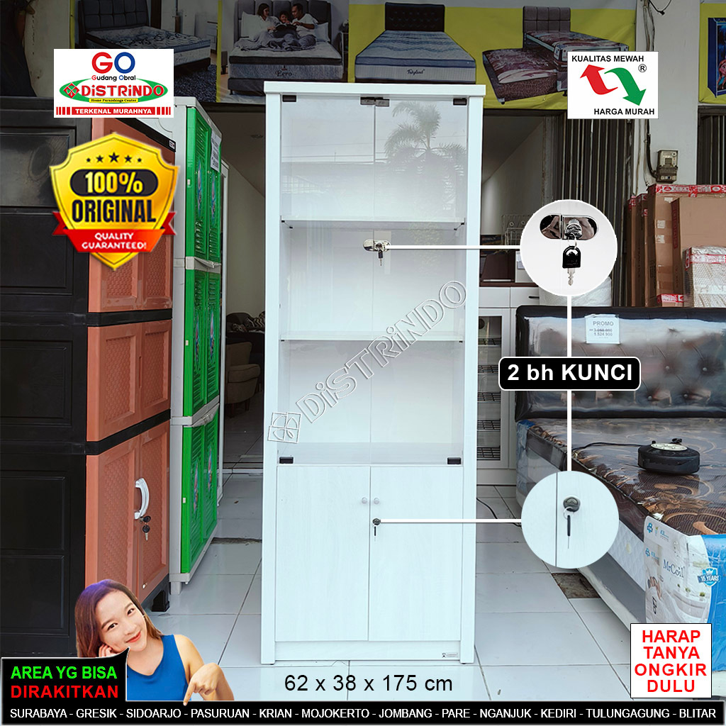 Promo Lokal - Lemari Hias Etalase Pintu KACA, Lemari BAWAH + KUNCI Cocok untuk Tas Kosmetik Boneka