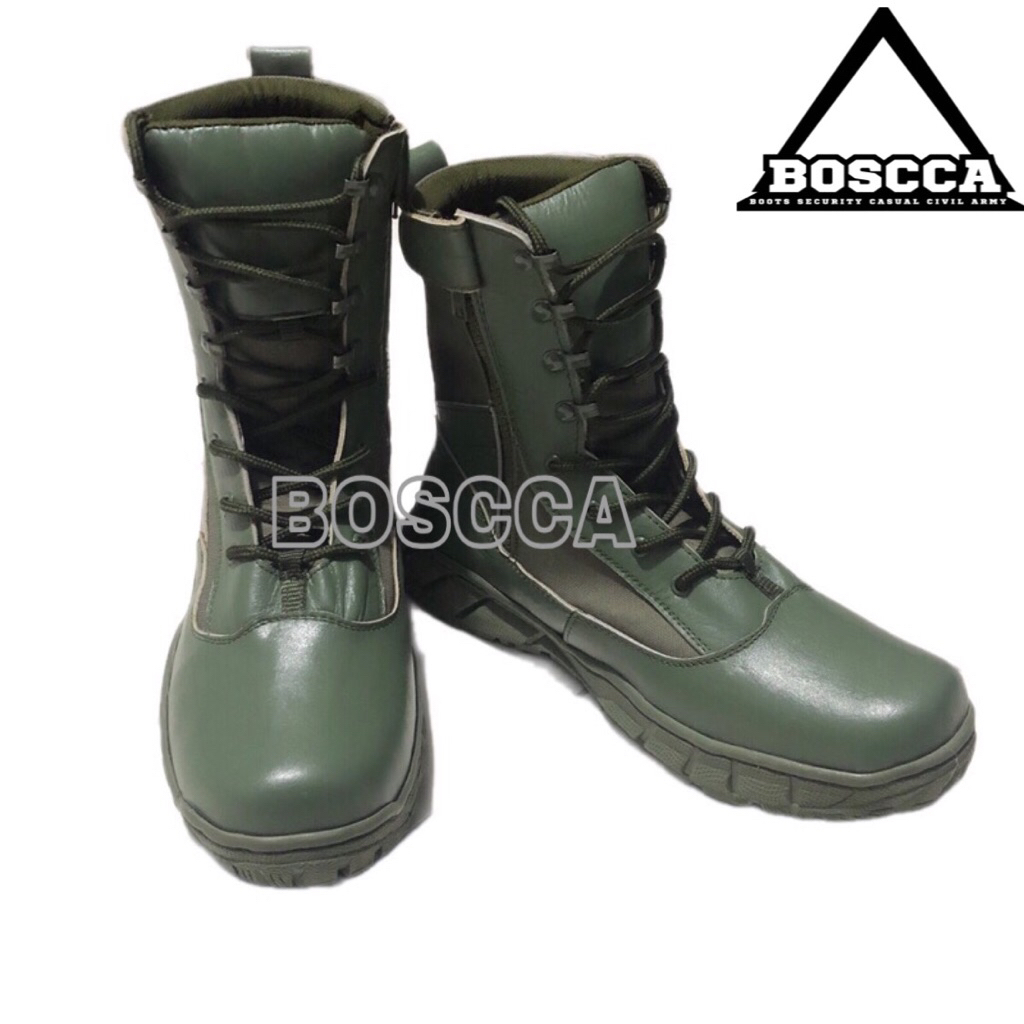 sepatu PDL Jatah hijau brimob Sol wb Tali biasa Merek Boscca
