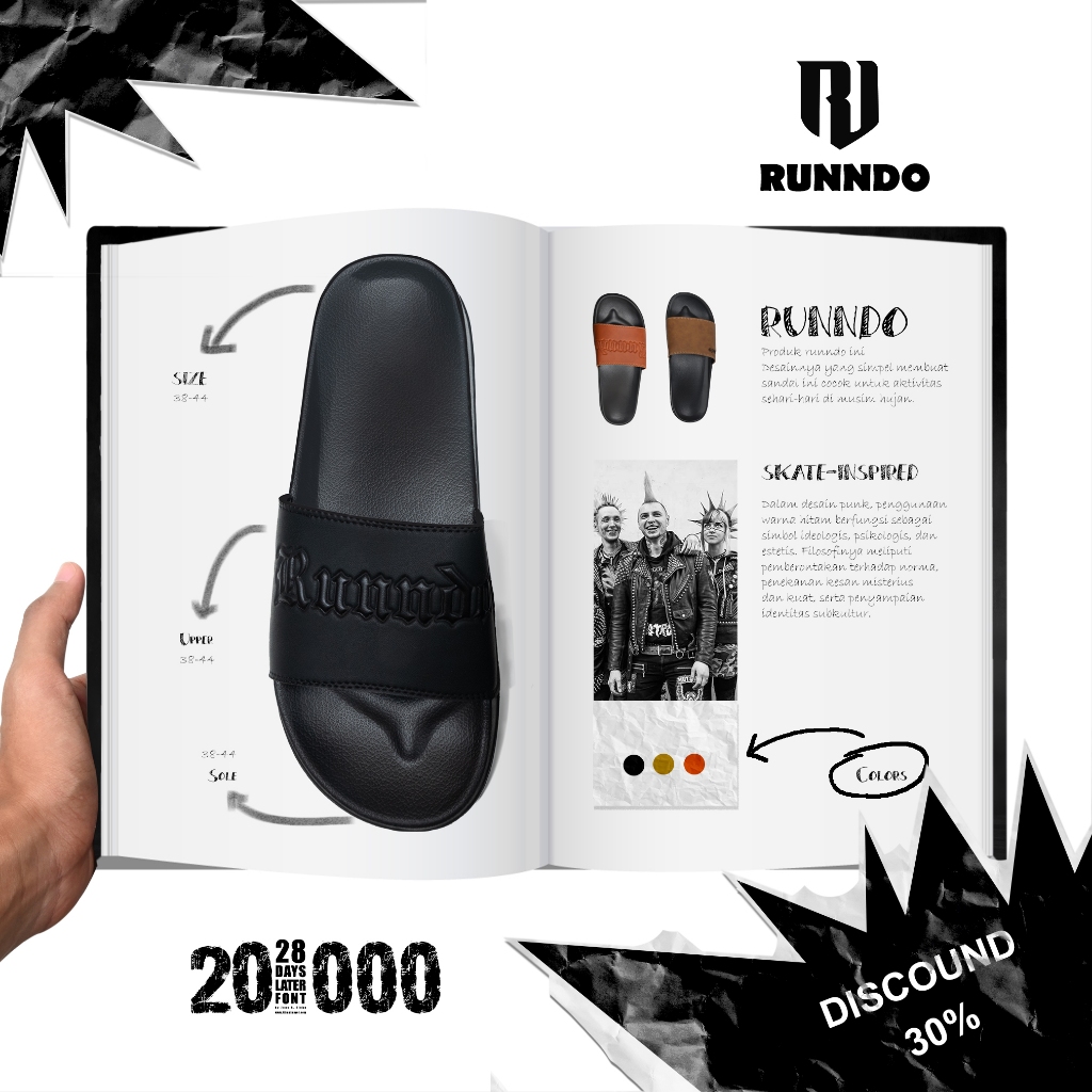 Runndo -  Slippers Sandals NTRL Black Sandal Selop Pria 39 - 43