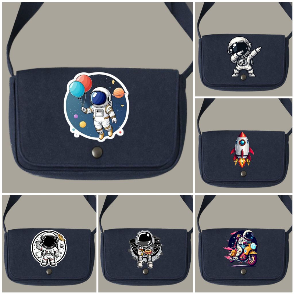Tas selempang gambar astronot/Tas selempang jeans premium/Sling bag jeans/Tas bahu unisex/Tas casual