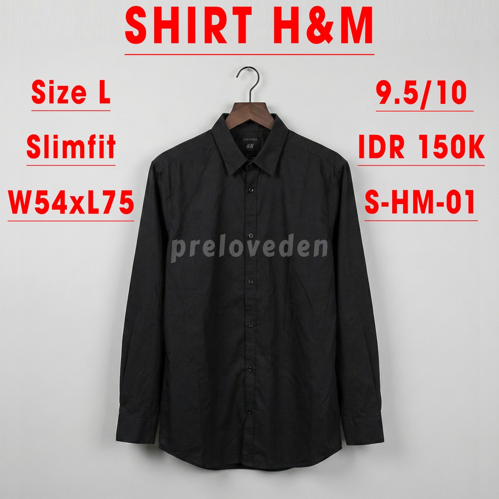 (Preloved) Kemeja H&M Pakaian Kerja Kantor Atasan Pria Hitam Size L Slim Fit Man Office Suit S-HM-01