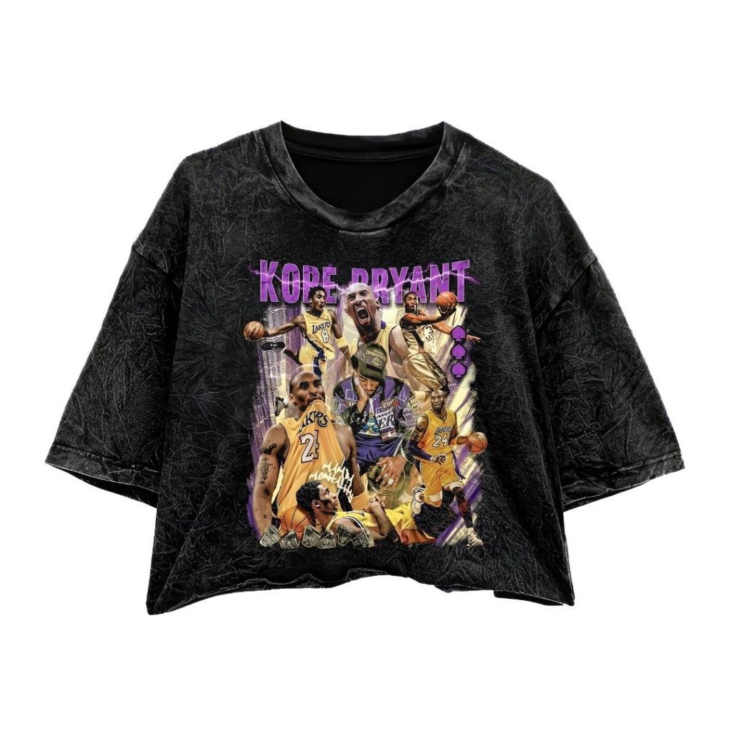 Kaos Crop Top "Kobe" Stone Wash Oversize | Kaos Wanita | Crop Tee | Kaos Lakers