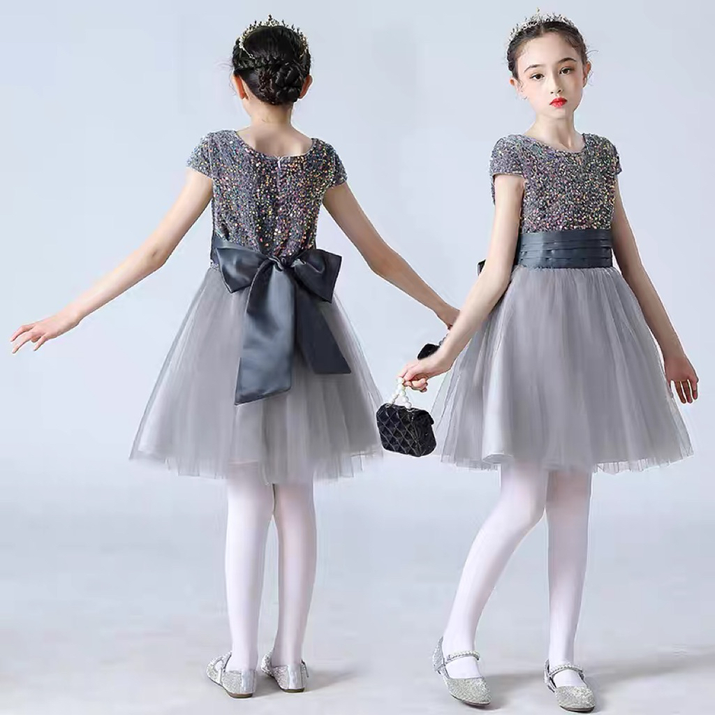 Dress Abu Silver mewah - Gaun Tutu abu silver