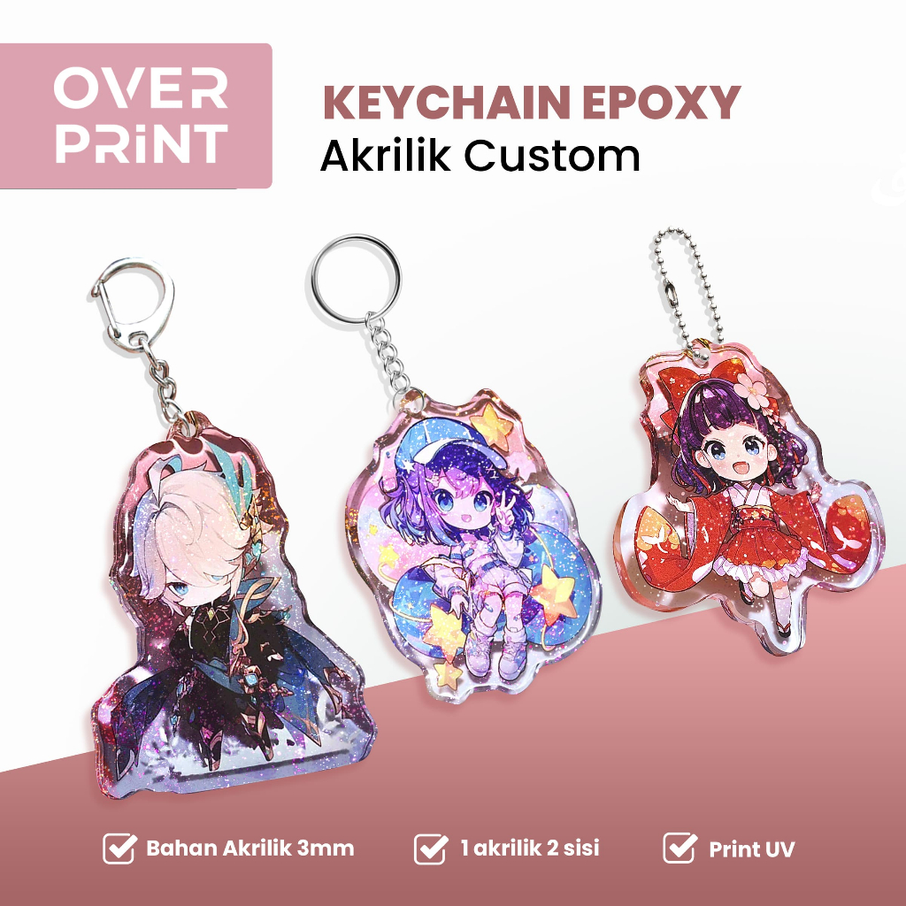 CETAK GANCI AKRILIK RESIN GLITTER / GANTUNGAN KUNCI AKRILIK CUSTOM TEBAL 3 MM SINGLE ACRYLIC / CETAK