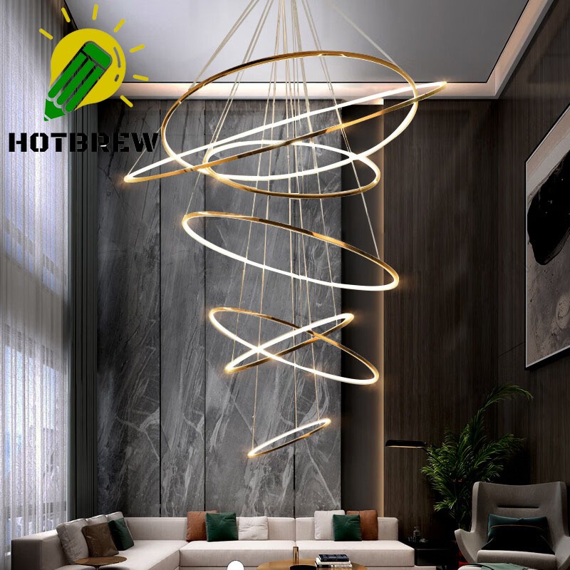 Lampu gantung LED Ring ruang makan kamar tidur dupleks lantai ruang tamu lampu gantung besar tangga 