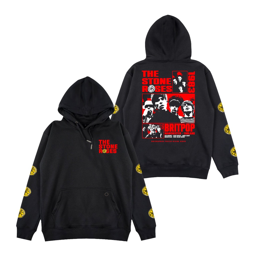 Yinyanks Sweater Pullover Hoodie ST The Stones Roses Red Britpop warna hitam unisex
