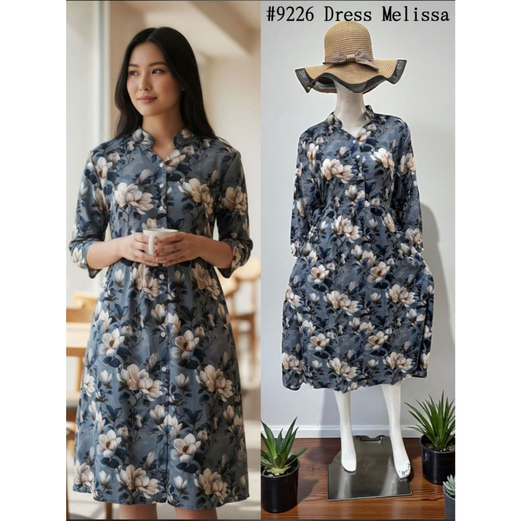 RR Dress/Gaun Motif Bunga-Bunga