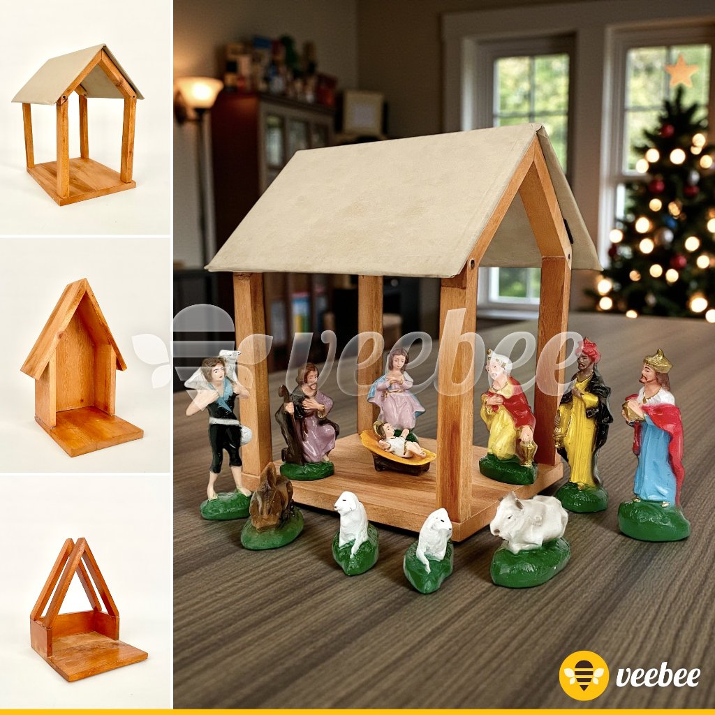 Rumah Rumahan Patung Kayu | Kandang Patung Yesus Set | Kandang Diorama | Rumah Patung Kelahiran Yesu