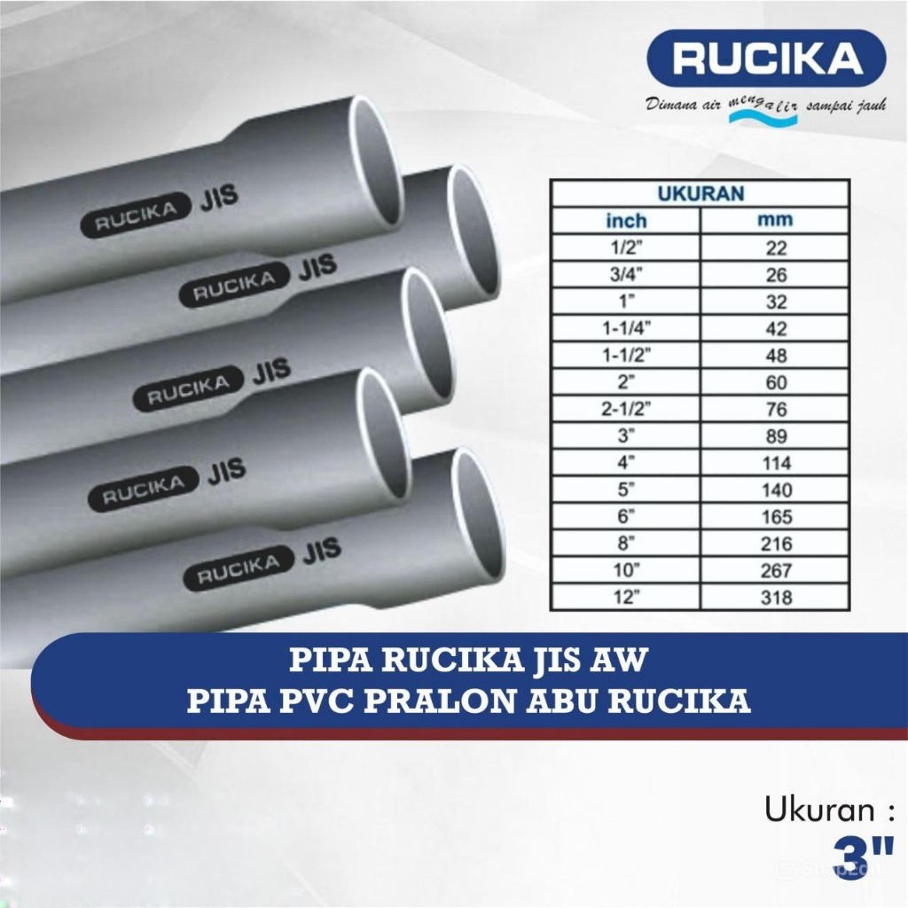 Termurah PIPA PVC RUCIKA JIS - AW 3" / PIPA PVC ABU-ABU