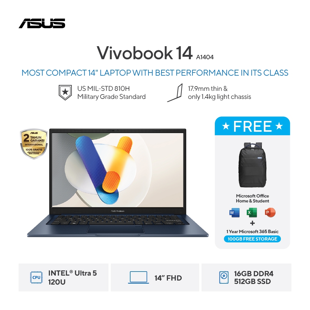 ASUS VIVOBOOK 14 A1404VAP-VIPS5151M - Quiet Blue [Intel Core 5 Processor 120U / Intel Graphics / 16G