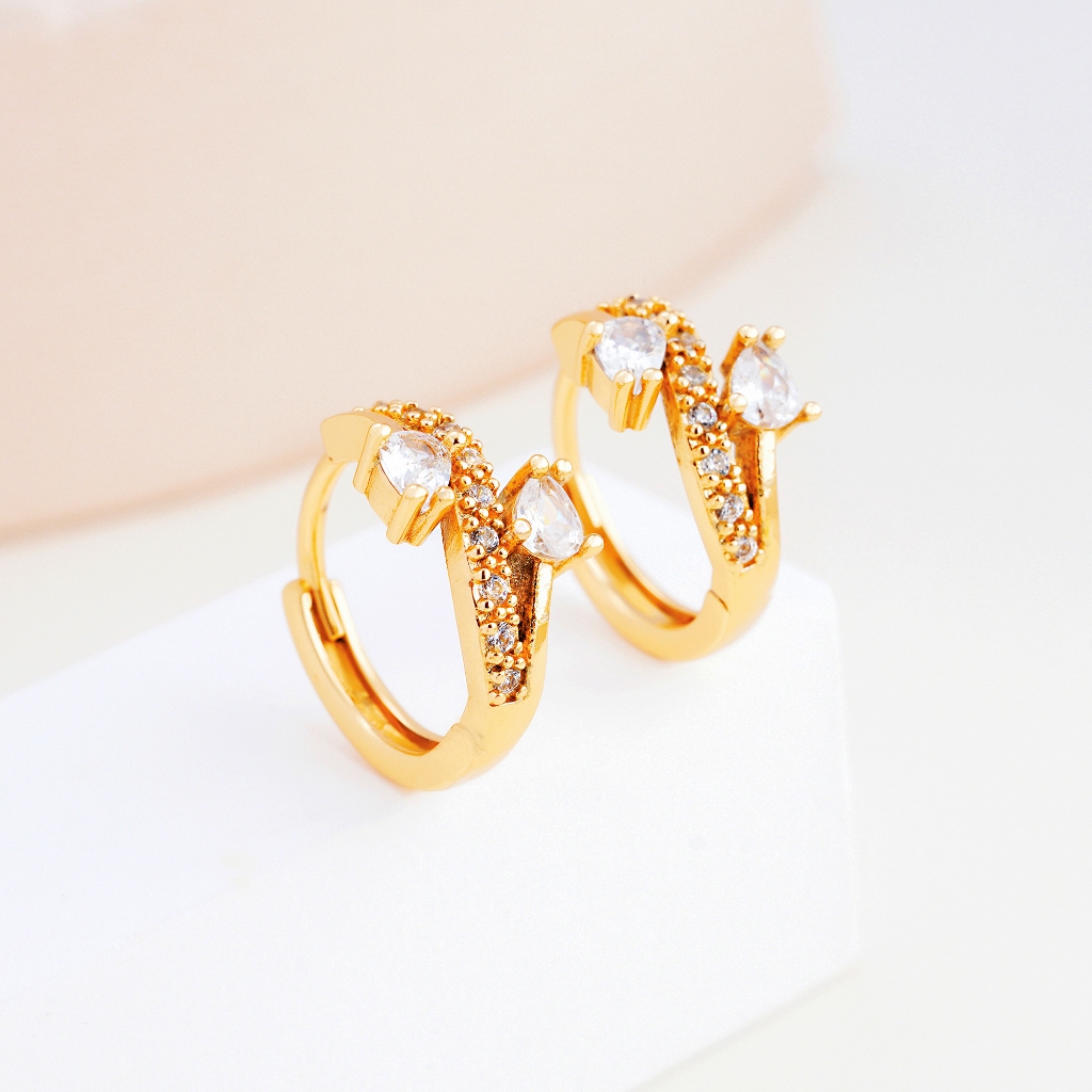 Anting Wanita - Anting Tindik Wanita  Emas - Gaya Korea Anting Bertatahkan Moissanite - Anting Bulat