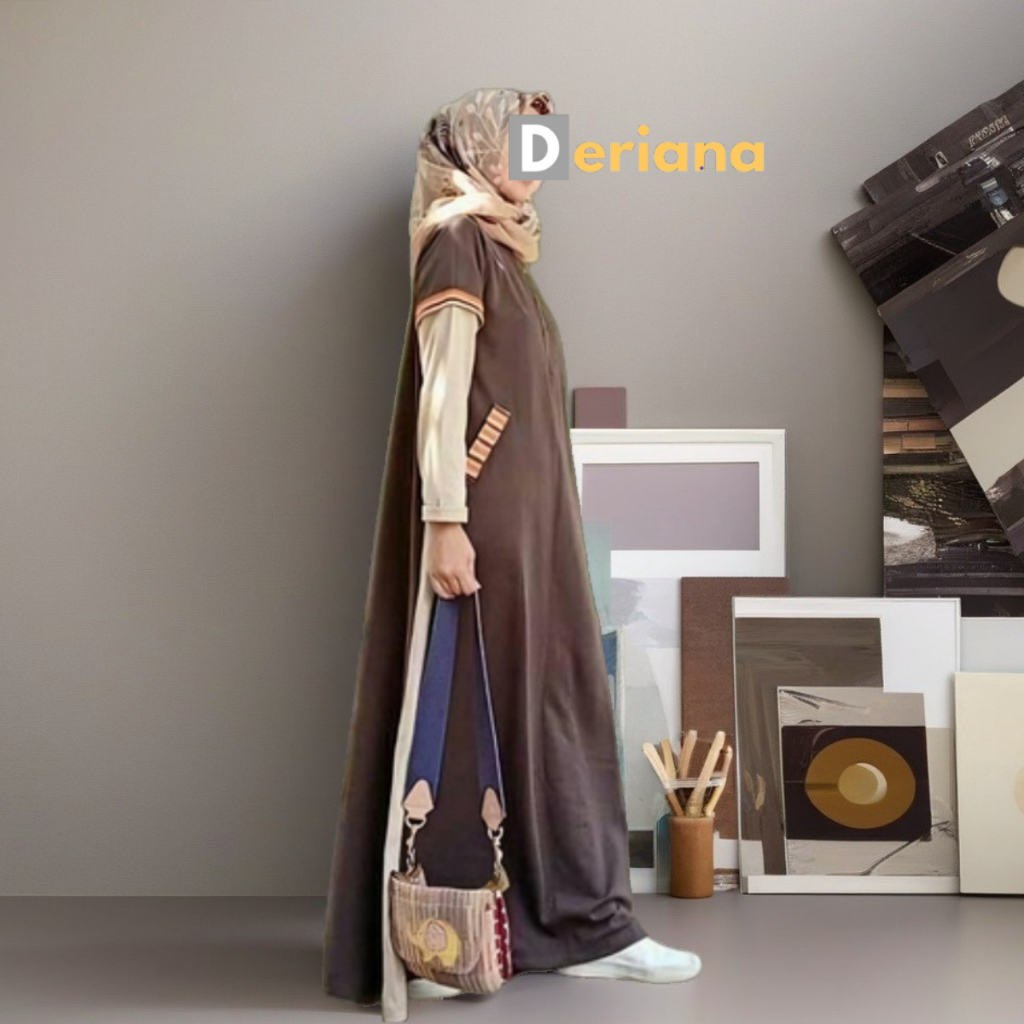 Gamis Abaya MELCIA DRESS Wanita Coklat Polos Mahogany