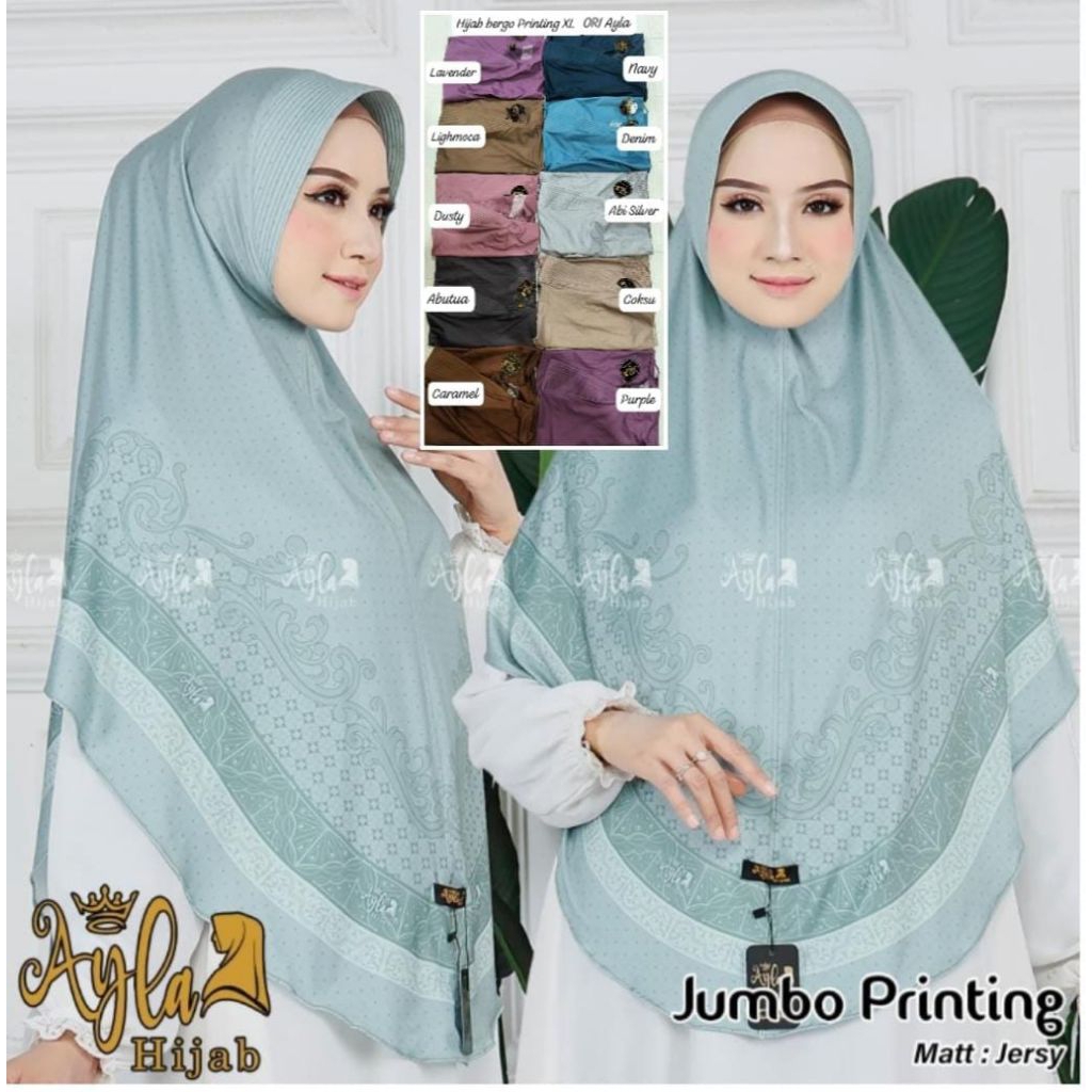 Hijab bergo instan printing motif uk xl