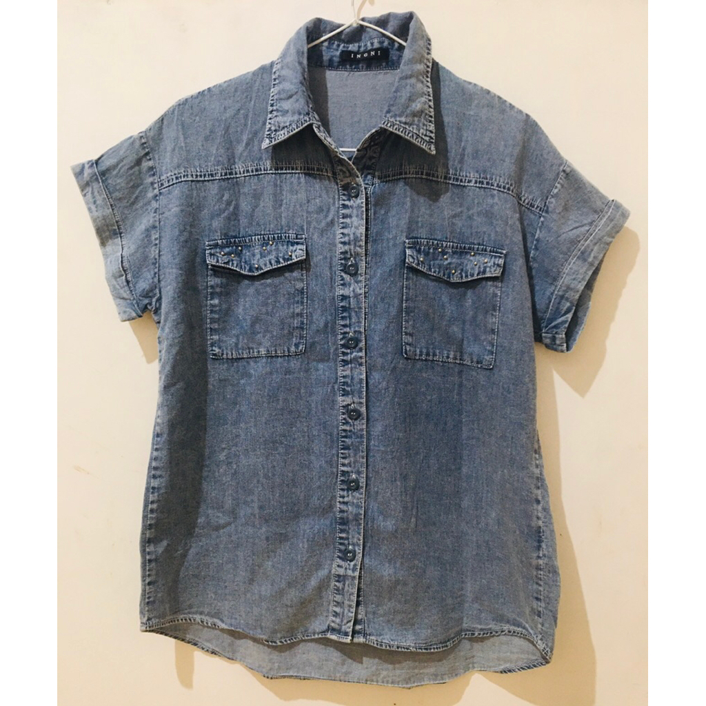 Atasan Kemeja Denim Wash Snow Blue INGNI Cewek Remaja Dewasa Preloved