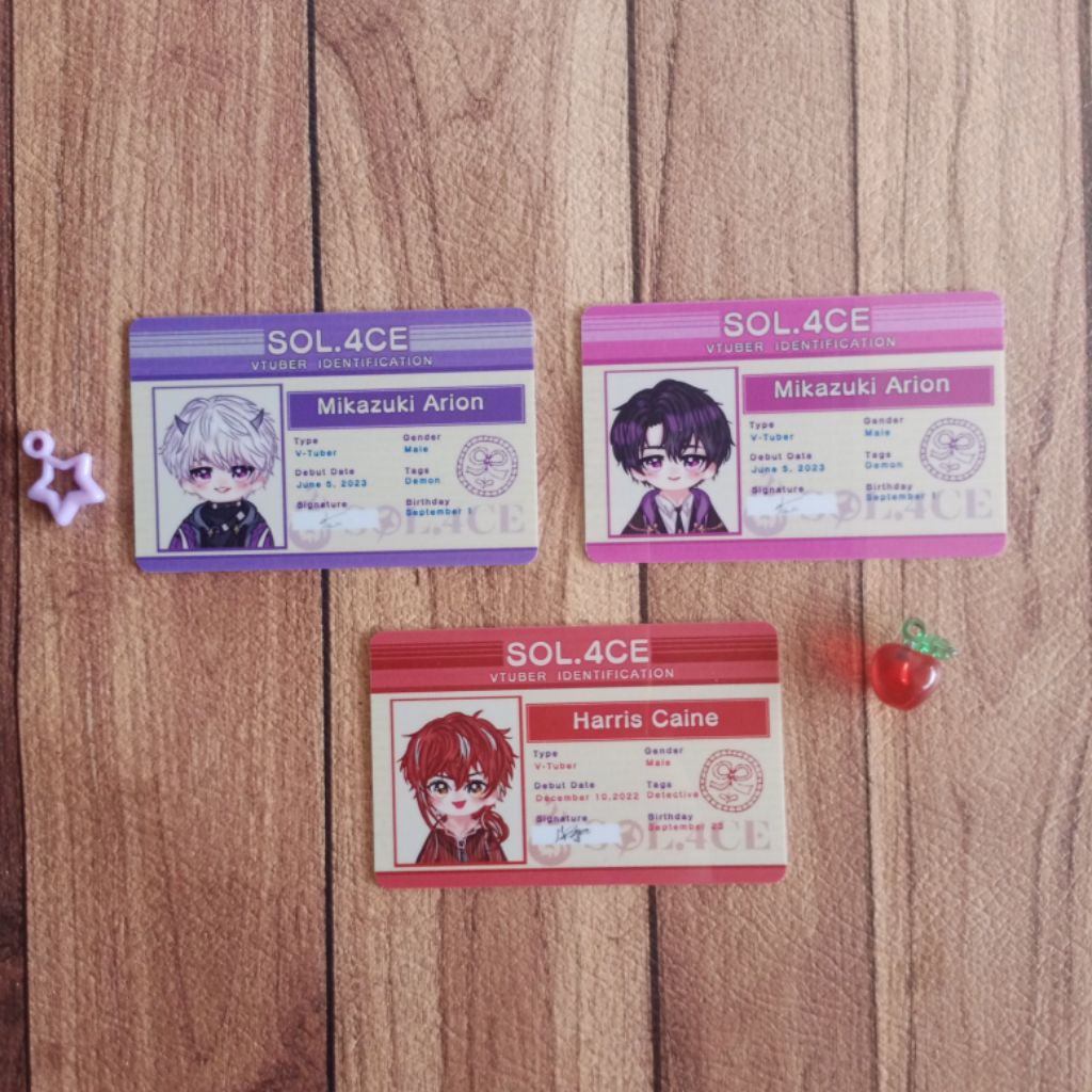 ID CARD VTUBER SOL4CE ORIGINAL BY @/onintwin_official PHOTOCARD ID CARD VTUBER HARRIS CAINE MIKAZUKI