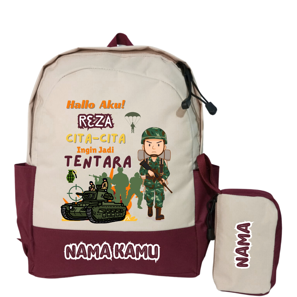 Sheku Tas Anak Karakter Tentara Untuk TK-SD Gratis Request Nama + Cita-cita Buah Hati
