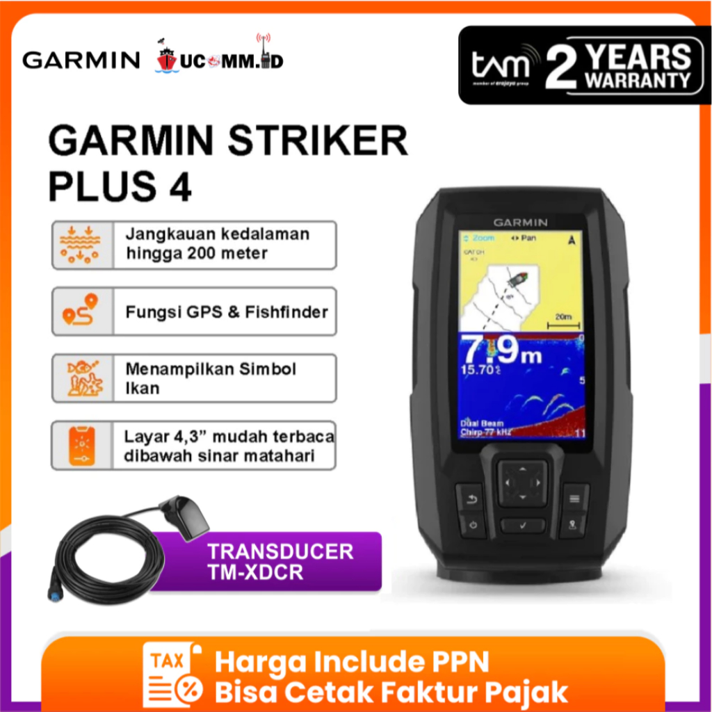 Garmin Striker Plus 4 GPS Fishfinder GPS Alat Penangkap Pelacak Ikan Original Garansi Resmi TAM 2 Ta