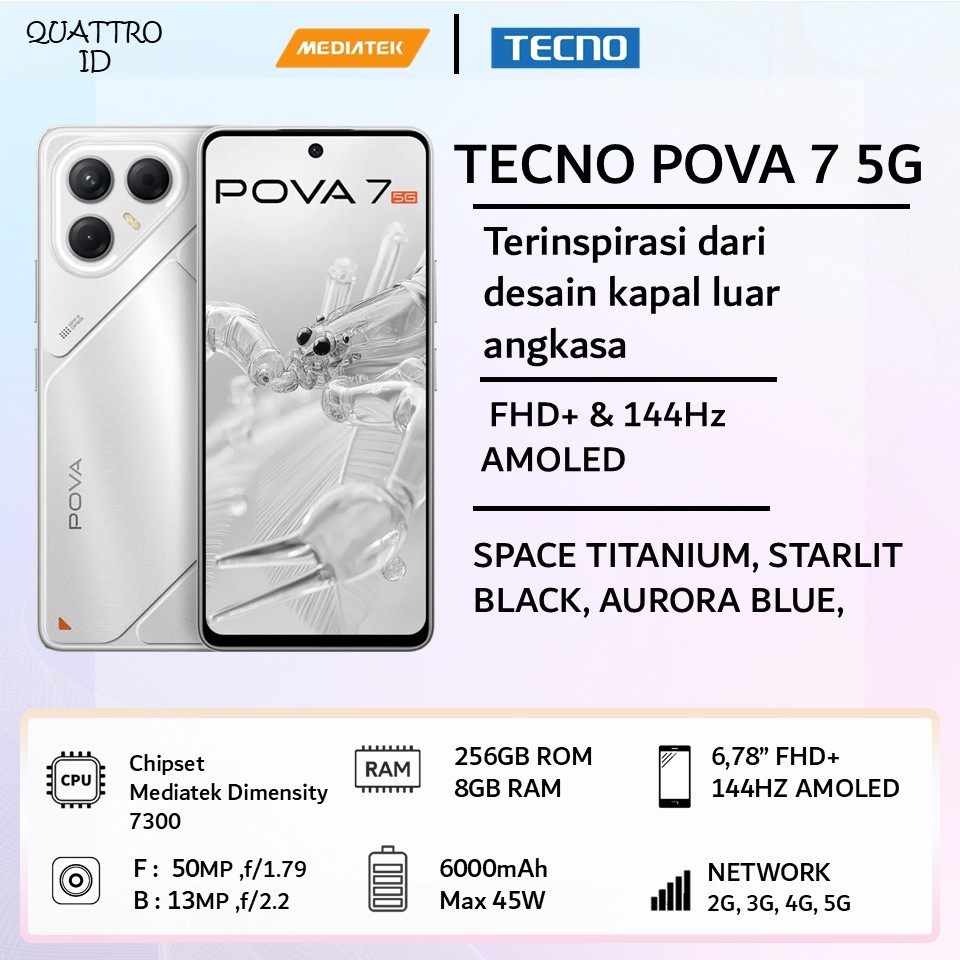TECNO POVA 7 5G RAM 8GB Internal 128GB / 256GB Handphone Smartphone Original Garansi Resmi 1 Tahun
