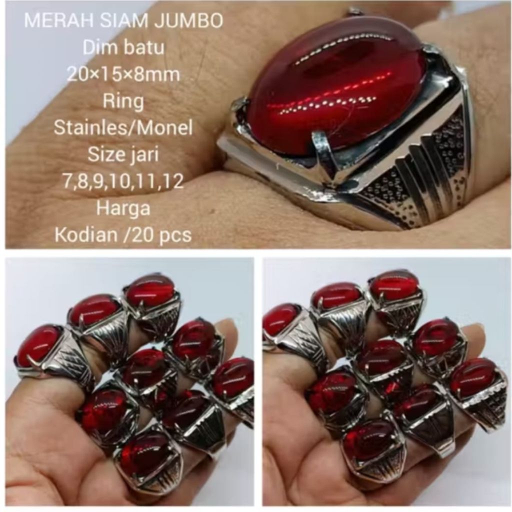 Cincin Batu Merah Siam Jumbo Harga Kodian/20 Pcs