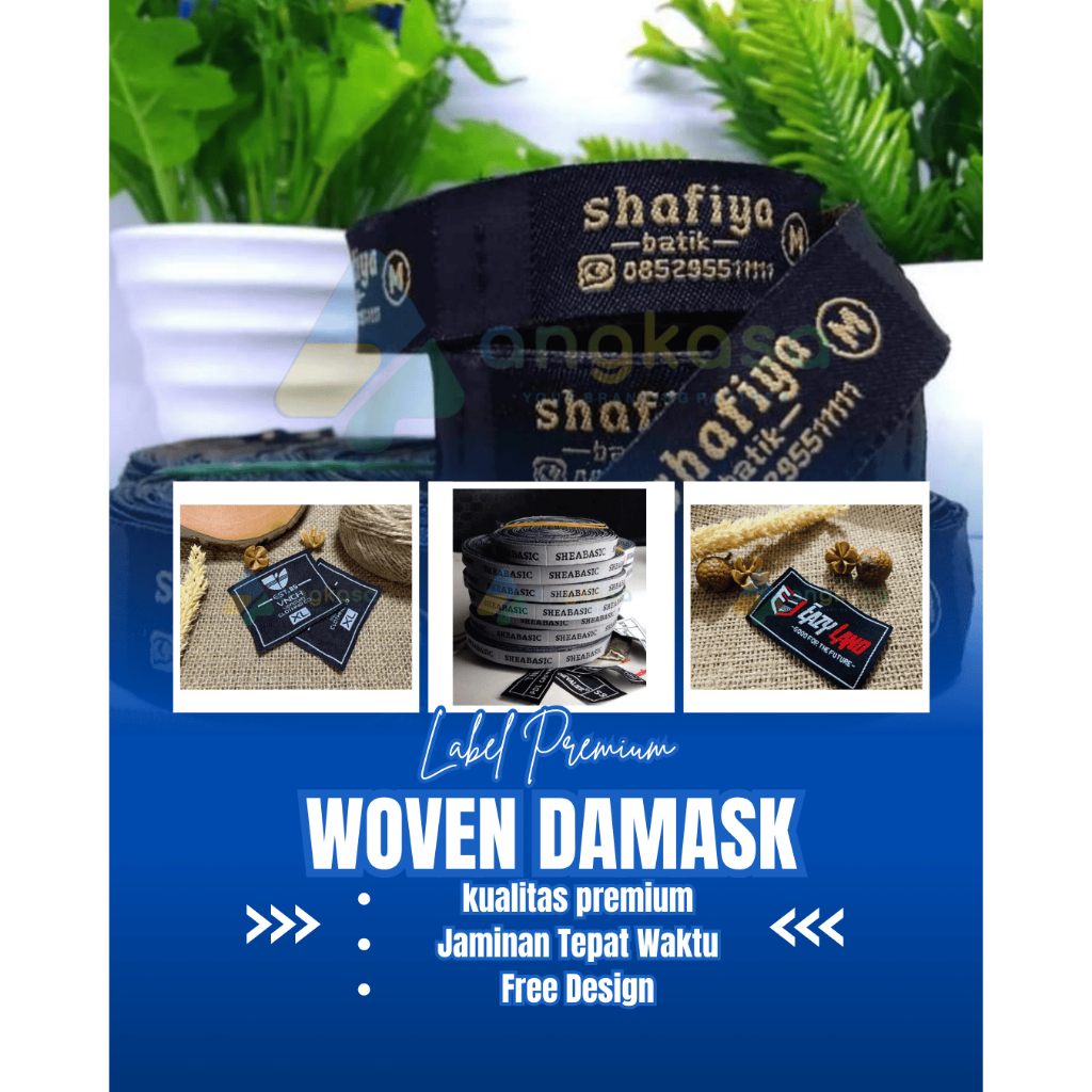(100 lusin) Label Woven Bordir, Label Premium, Label Baju, Label Kaos, Gamis, Label Distro, label