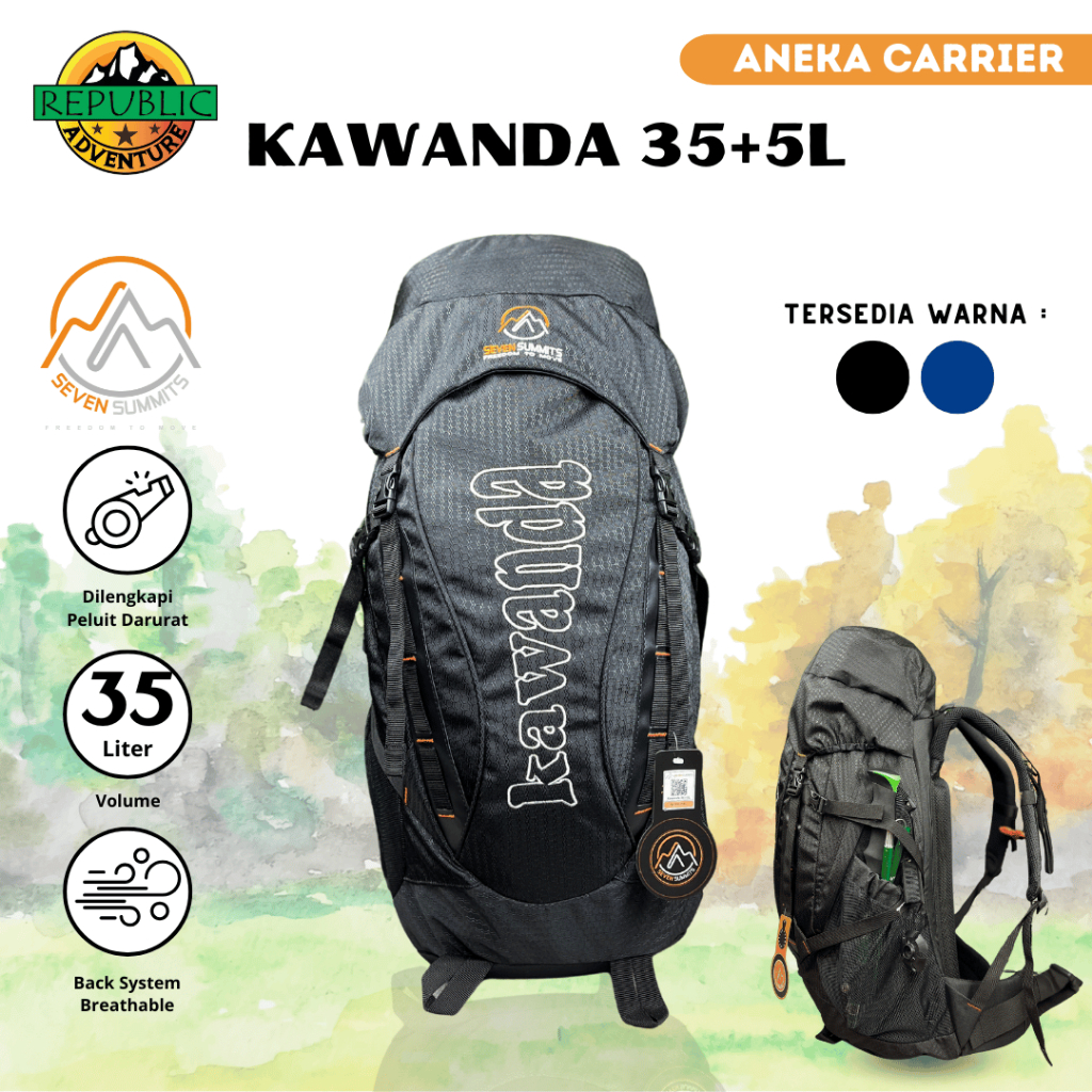 Semi Carrier Seven Summits Kawanda 35+5L Tas Hiking Gunung Travel Backpack Ransel Travelling