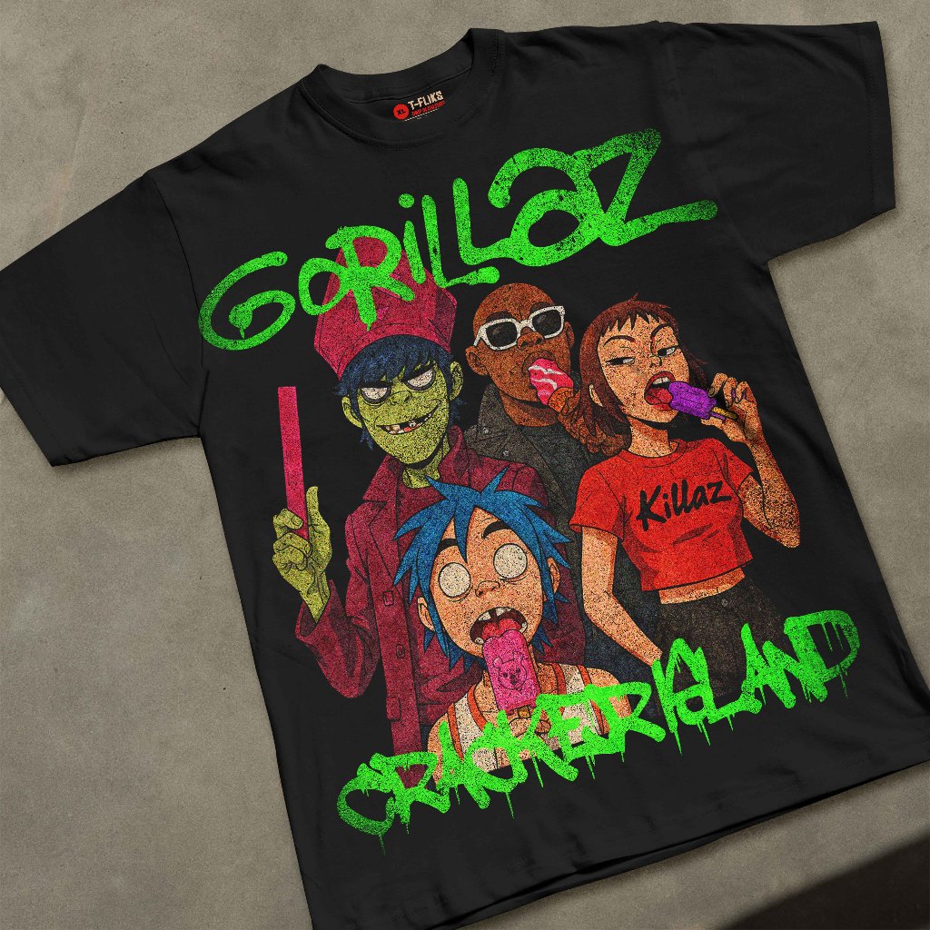 KAOS BAND GORILLAZ OVERSIZE HITAM PRIA - TFLIKS