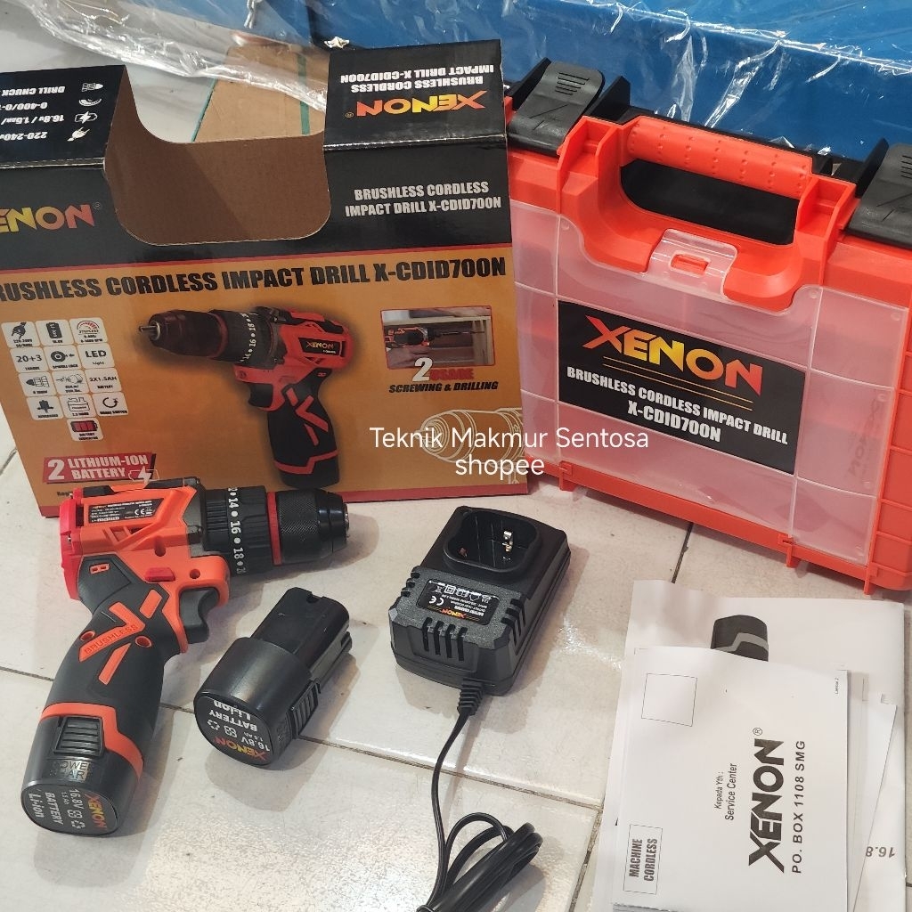 Xenon Mesin Bor Beton Baterai 16,8V Brushless Cordless Impact Drill X-CDID700N Tanpa Kabel 16,8 Volt