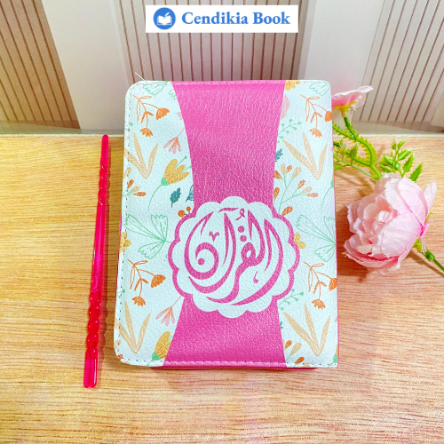 Al-Quran Wakaf Ukuran A5 A6 Quran Kaleb Resleting Blok Latin Terjemah Perkata Floral Pink A6 - Cendi