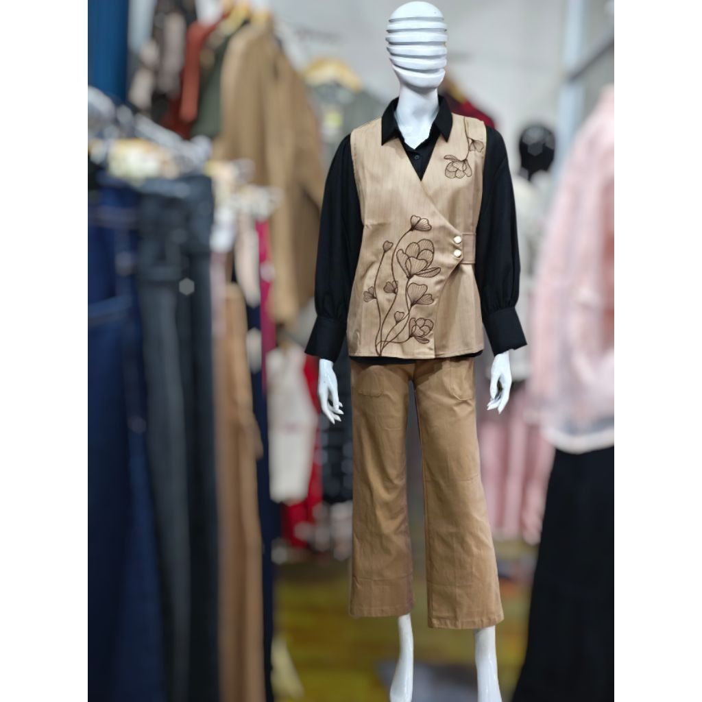 Set kemeja Wanita/ set kemeja vest wanita/set kemeja vest