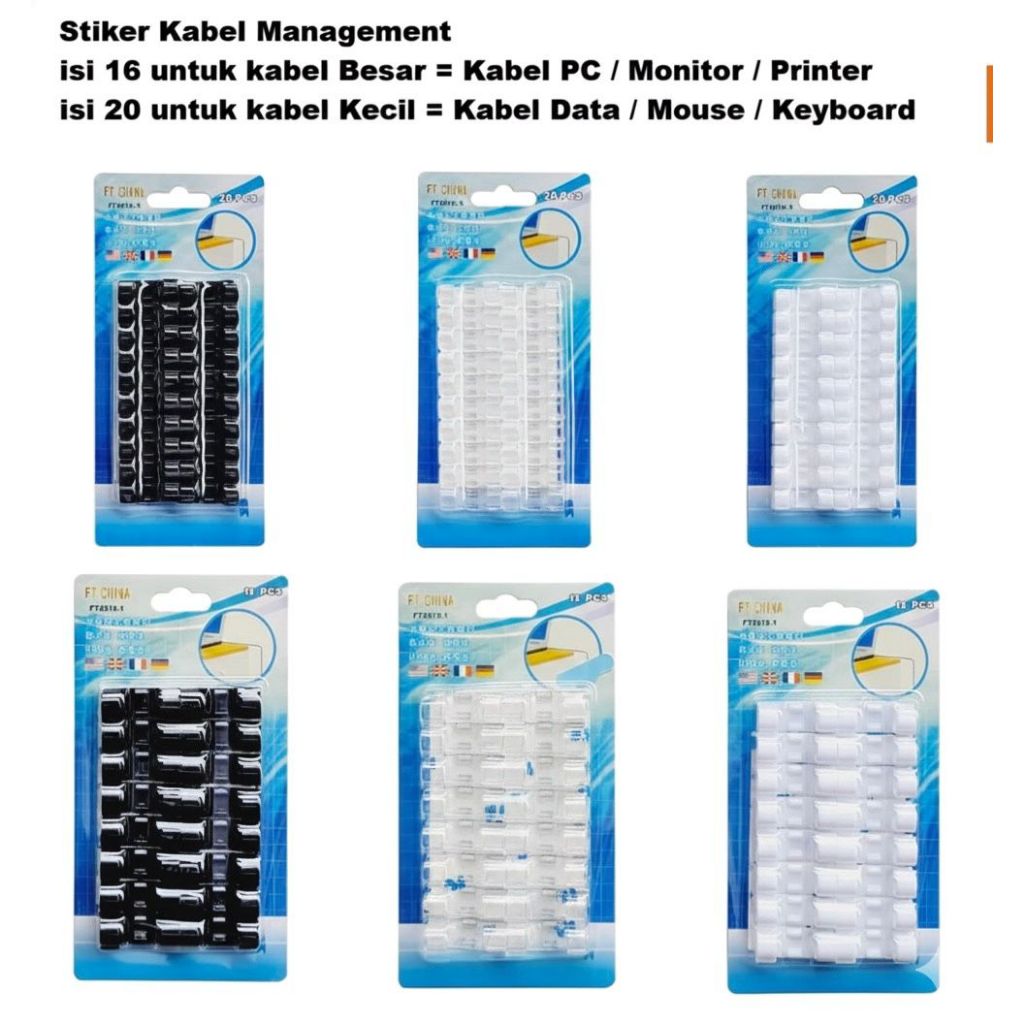 isi 20 / 16 Pcs Perapih Cable Clip Klem Kabel Tempel klip USB Charger lem 3m Stiker Kabel Klem Tempe