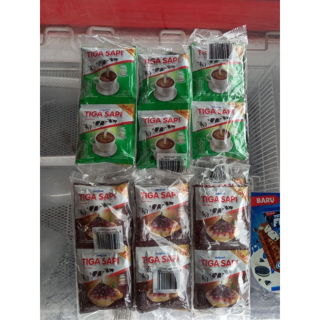 Tiga Sapi Sachet 37 gr Vanila / Coklat isi 6 pcs