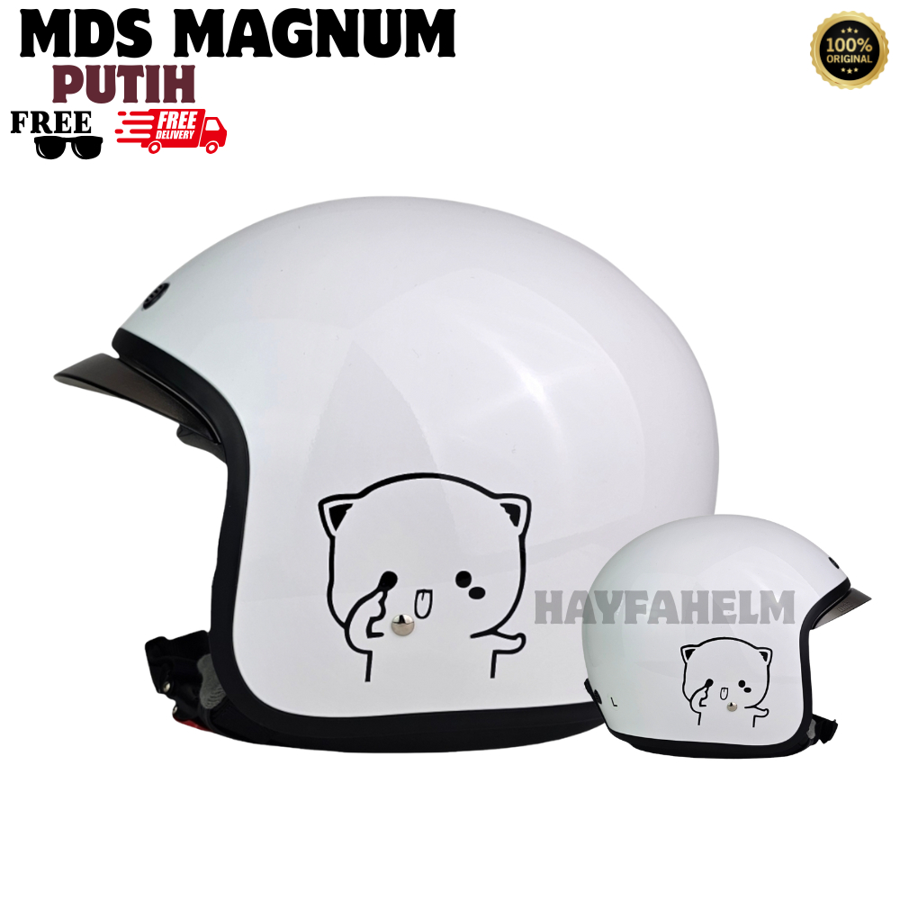 Helm MDS Magnum Retro Bogo Solisd Warna Putih Mochi Original SNI-HELM HALFFACE