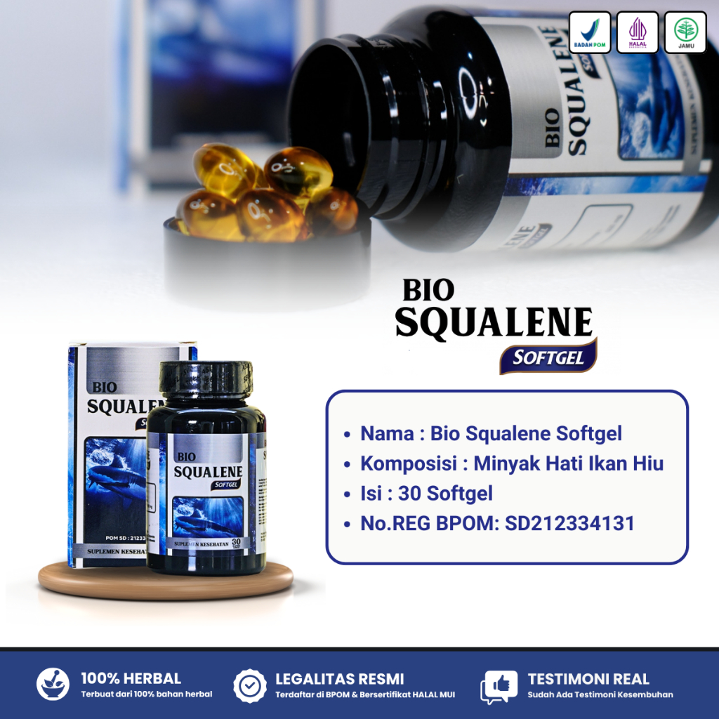 Bio Squalene Softgel Minyak Ikan Omega 3 6 9 Fish Oil Original BPOM Halal