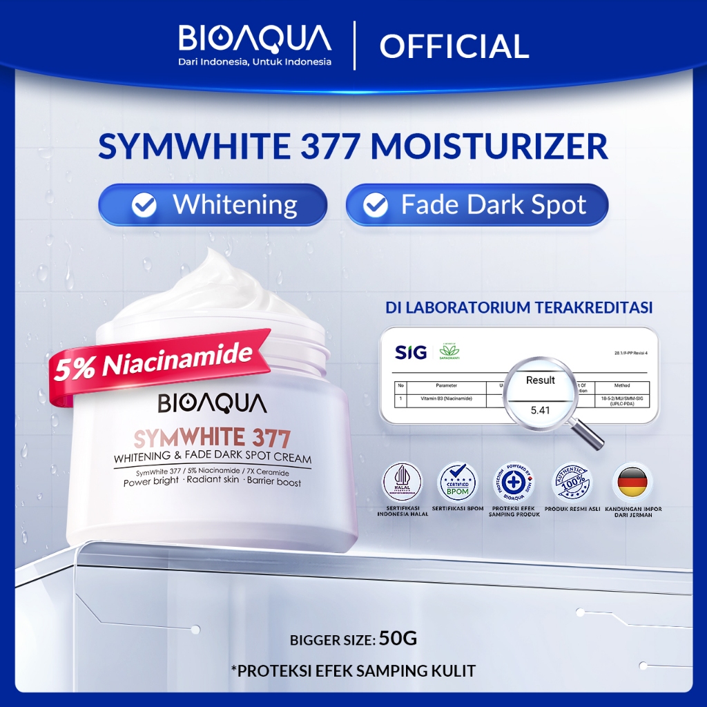 BIOAQUA Moisturizer SymWhite 377 Cream Pemutih Wajah 50g Krim Penghilang Flek Hitam Di Wajah Whiteni
