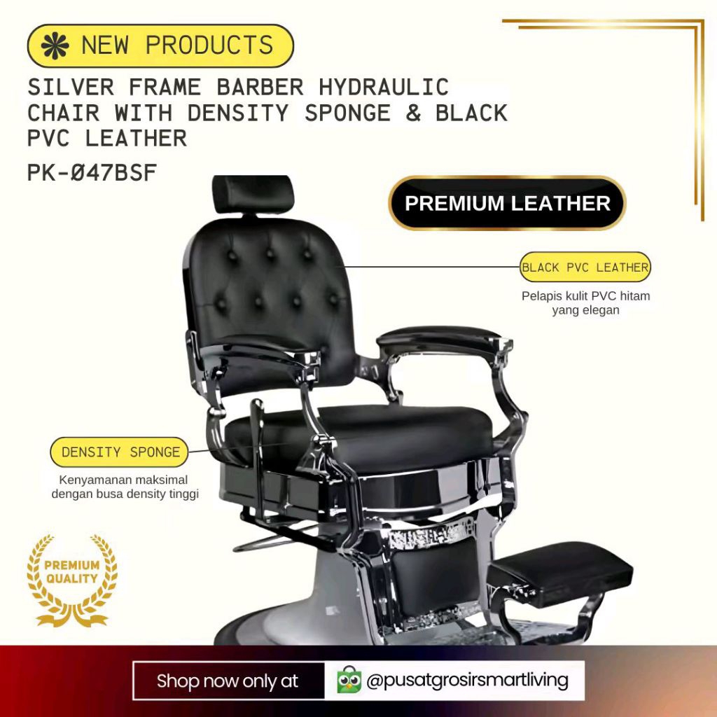 PROMO!!! Kursi Pangkas Rambut/ Kursi Barber/ Salon Frame Silver Hydraulic Chair with Premium Leather
