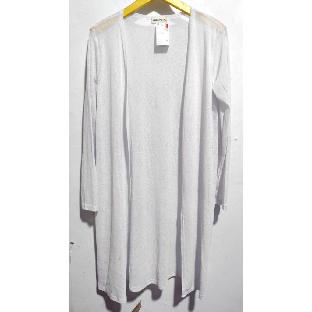 sisters -  atasan long cardigan outer wanita lengan panjang putih