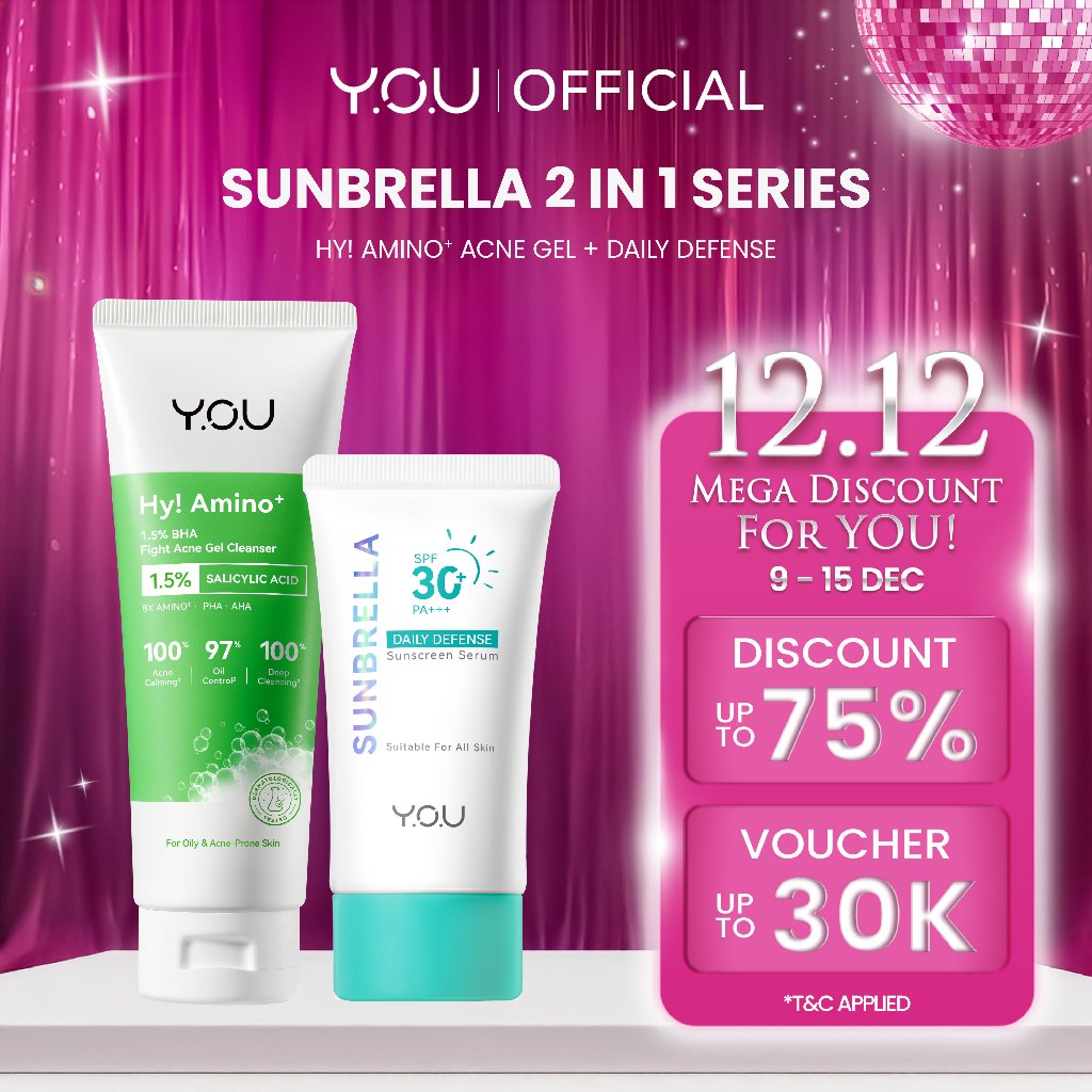 YOU Facial Wash Paket 2in1 Skincare Sabun Muka Hy Amino+ 1.5% BHA Fight Acne Gel Cleanser Spotcare P