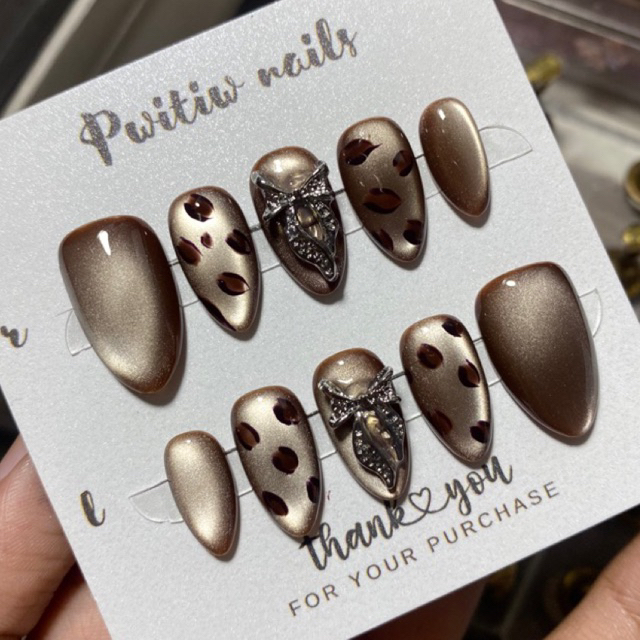 [PWITIWNAILS] LEOPARD NAILS PRESS ON NAILS CUSTOME SIZE KUKU PALSU MOTIF LEOPARD DARK BROWN