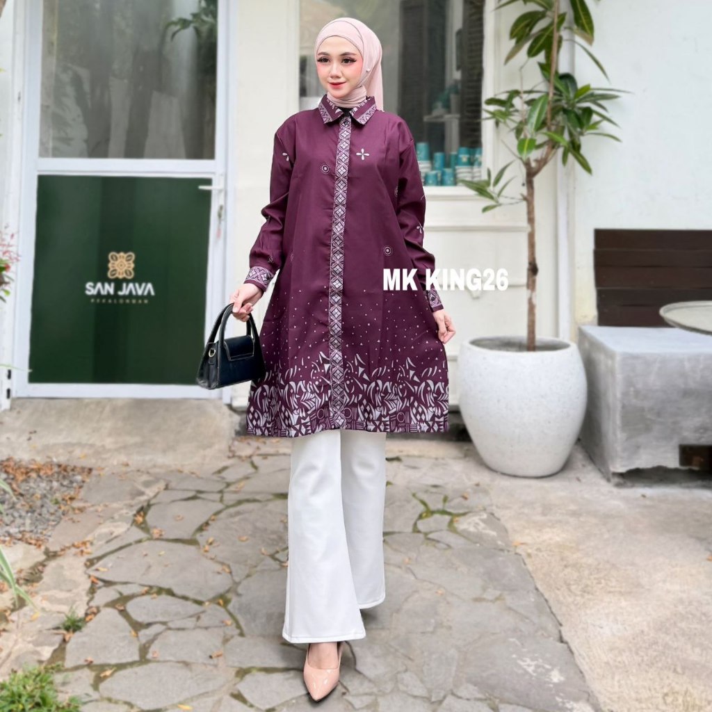 Tunik Batik Wanita Jumbo Big Size ld 120cm Modern Terbaru | Tunik Batik Modern Seragam Kantor Guru B