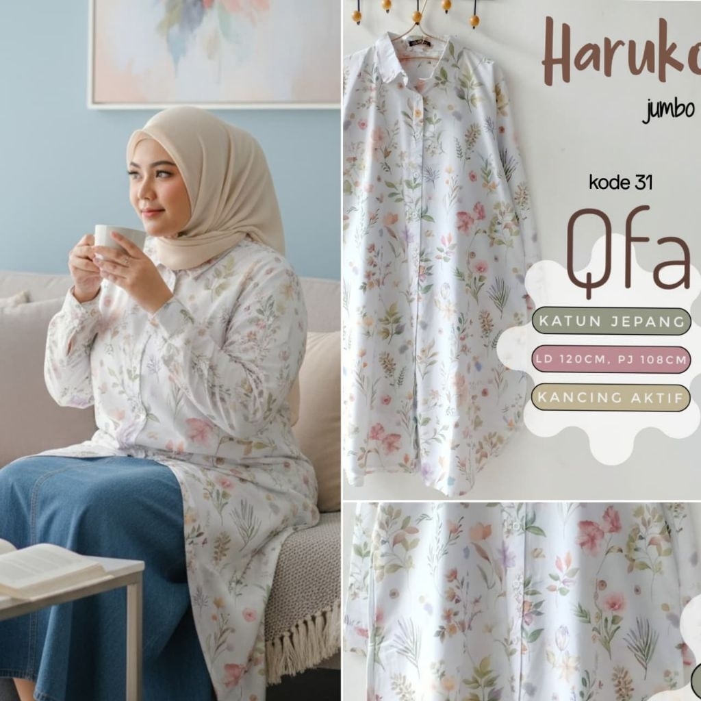 Haruko atasan tunik/set bahan katun jepang original tebal/adem/halus/rekomen bawahan bahan katun lin