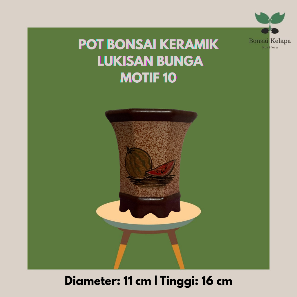 POT BONSAI KERAMIK LUKISAN BUNGA - MOTIF 10