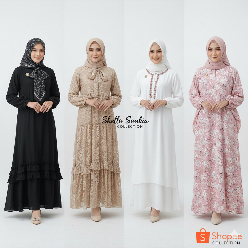 SHELLA SAUKIA - Gamis Syar'i Premium Renda Brokat Full Furing | Dress Pesta Mewah Anggun Jumbo
