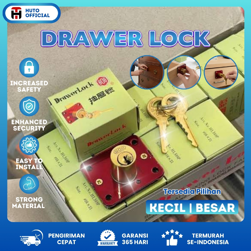 HUTO Kunci Laci Lemari Loker 808 Asli Besar dan Kecil 22 mm 16 mm untuk Keamanan Optimal