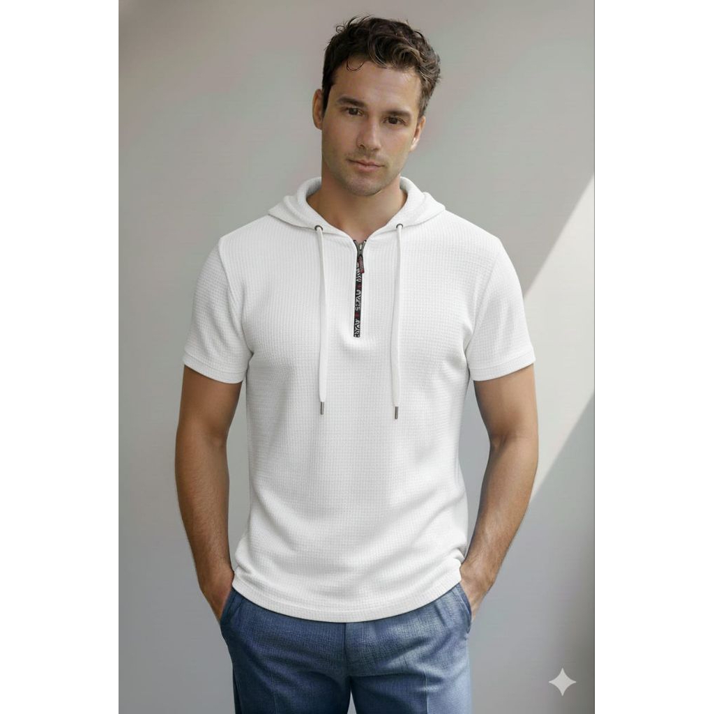 kaos hoodie lengan pendek resleting dada size M L XL XXL terbaru